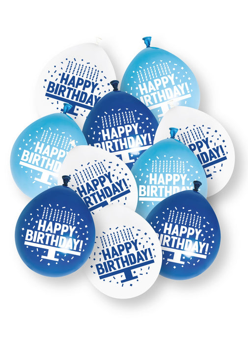 Blue Happy Birthday Latex Balloons 10pk