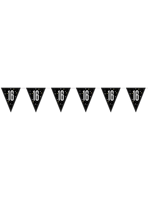 Black Glitz 16th Birthday Flag Banner