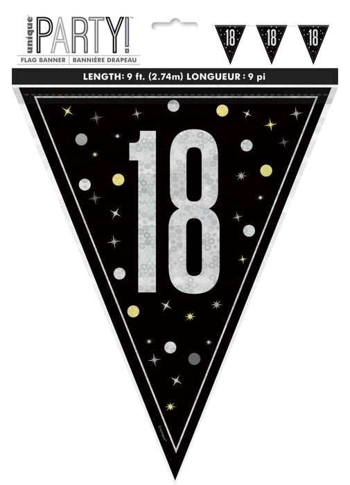 Black Glitz 18th Birthday Flag Banner
