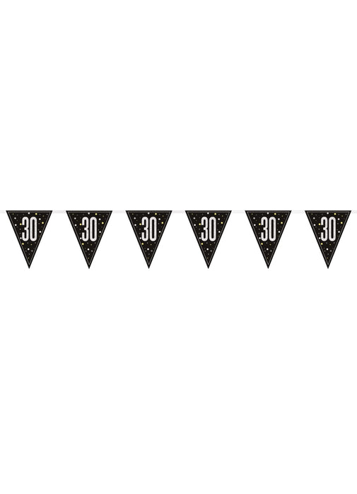 Black Glitz 30th Birthday Flag Banner