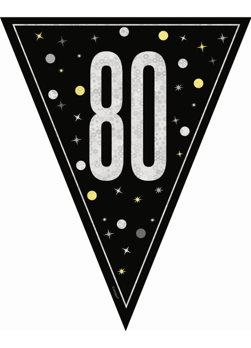 Black Glitz 80th Birthday Flag Banner