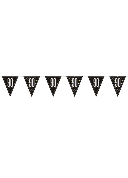 Black Glitz 90th Birthday Flag Banner