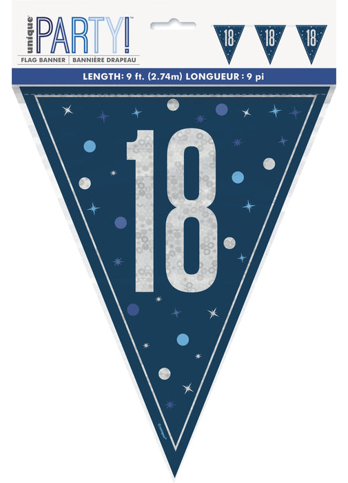 Blue Glitz 18th Birthday Flag Banner