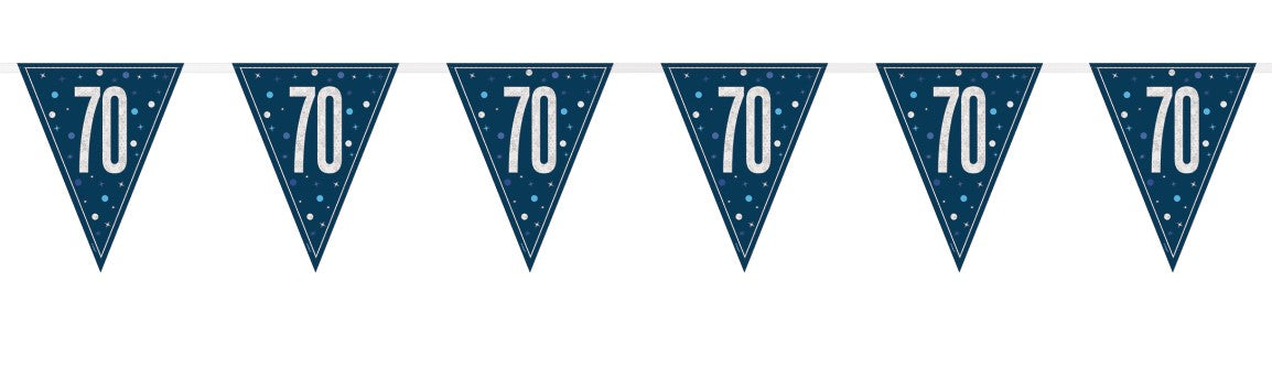 Blue Glitz 70th Birthday Flag Banner