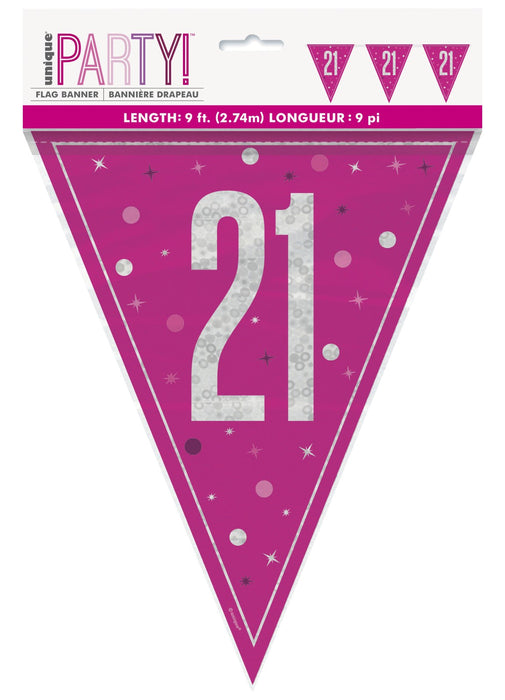 Pink Glitz Age 21 Flag Banner