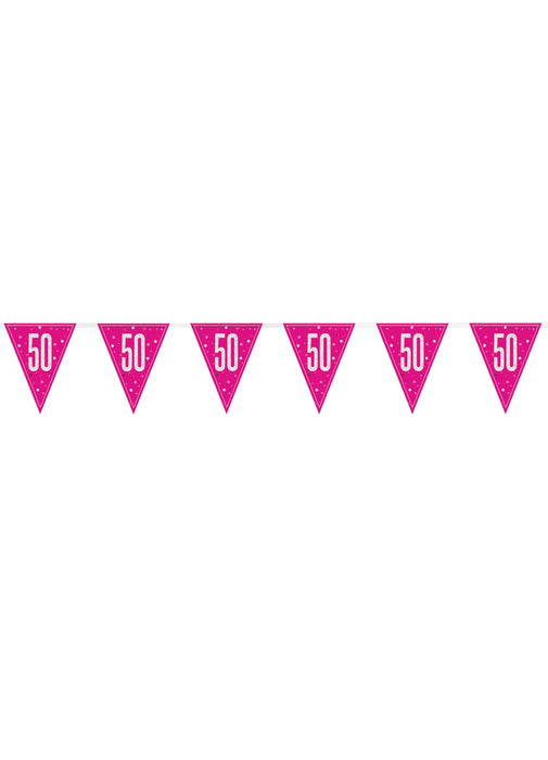 Pink Glitz Age 50 Flag Banner