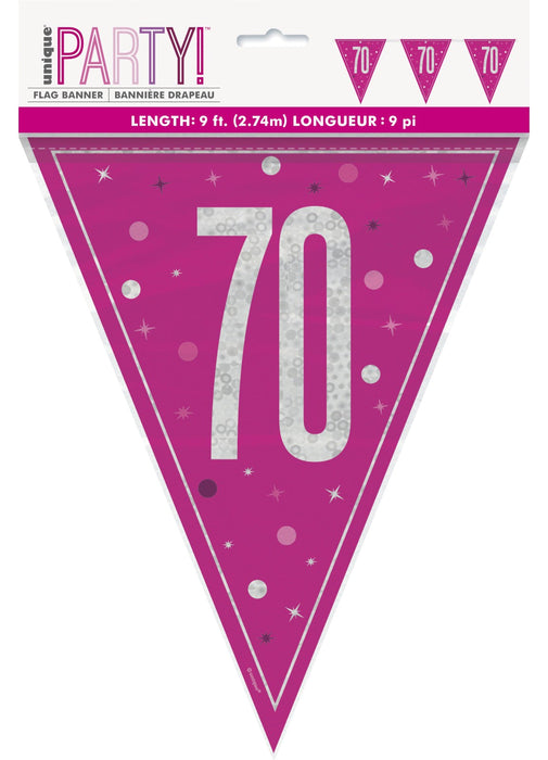 Pink Glitz Age 70 Flag Banner