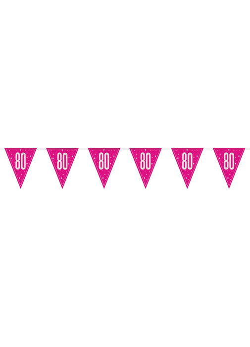 Pink Glitz Age 80 Flag Banner