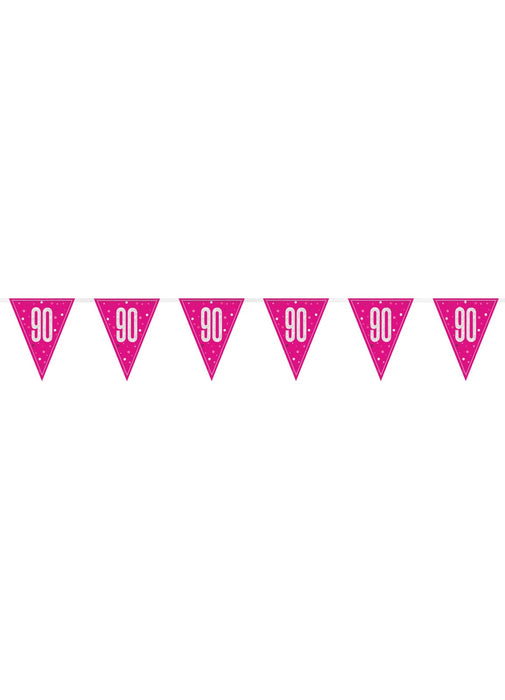Pink Glitz Age 90 Flag Banner
