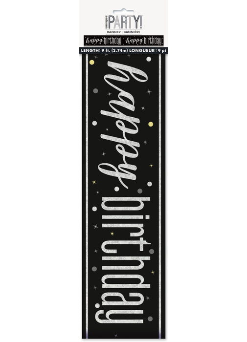 Black Glitz Happy Birthday Banner