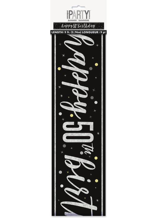 Black Glitz 50th Birthday Banner