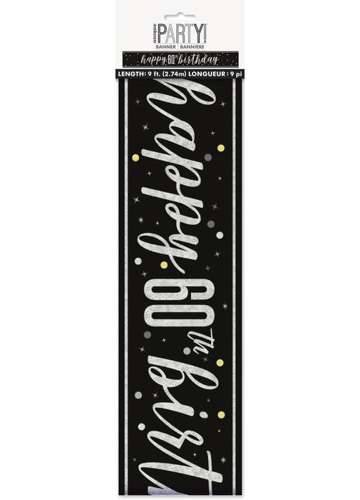 Black Glitz 60th Birthday Banner