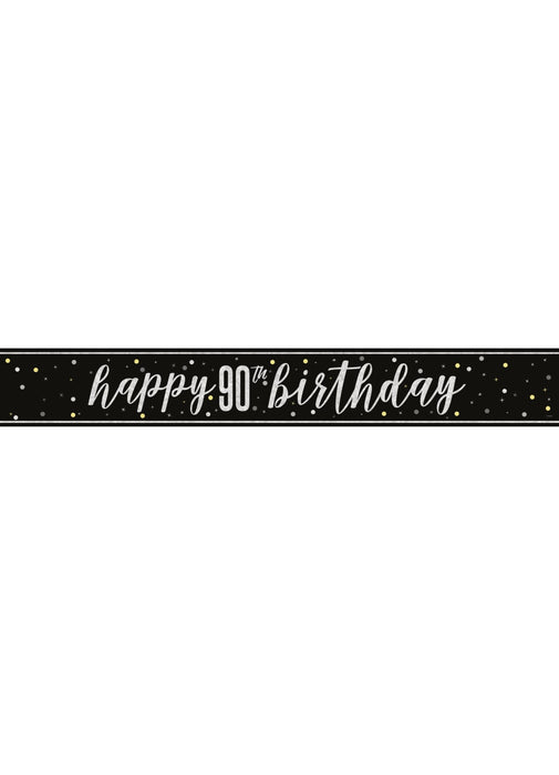 Black Glitz 90th Birthday Banner