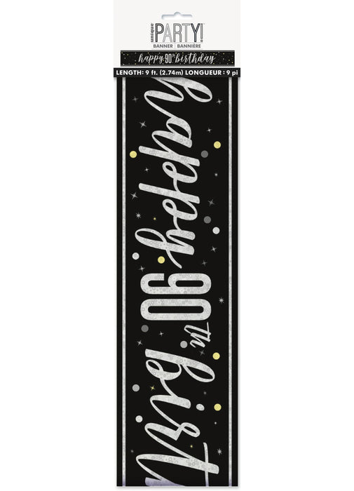 Black Glitz 90th Birthday Banner