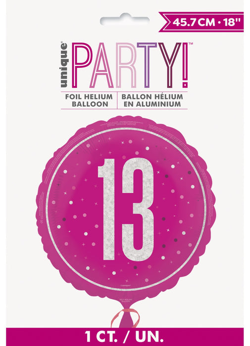 Pink Glitz 13th Birthday Foil Balloon