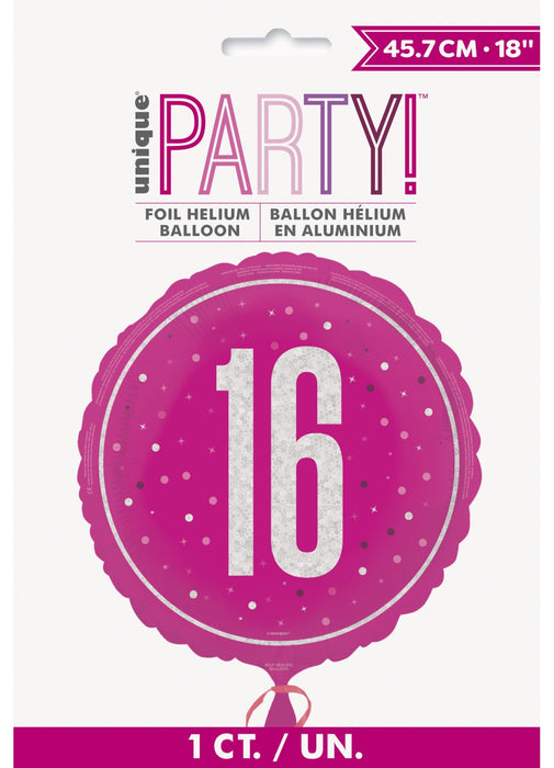 Pink Glitz 16th Birthday Foil Balloon