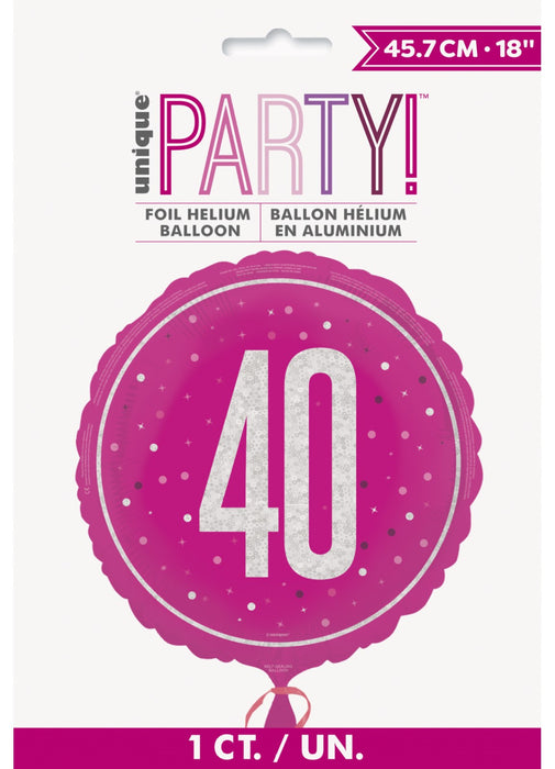 Pink Glitz 40th Birthday Foil Balloon