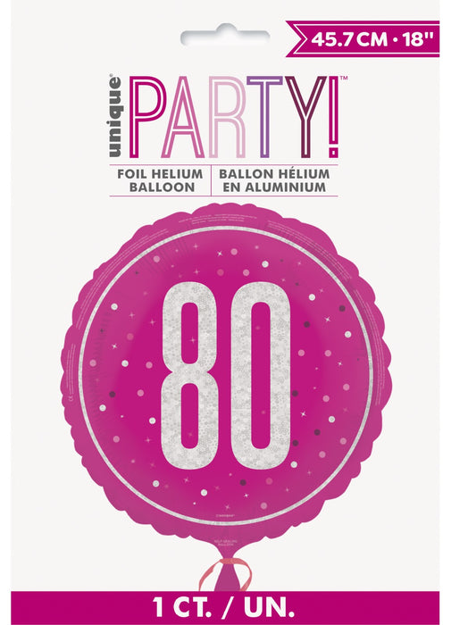 Pink Glitz 80th Birthday Foil Balloon