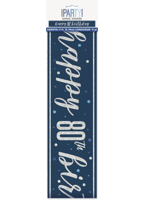 Blue Glitz 80th Birthday Banner