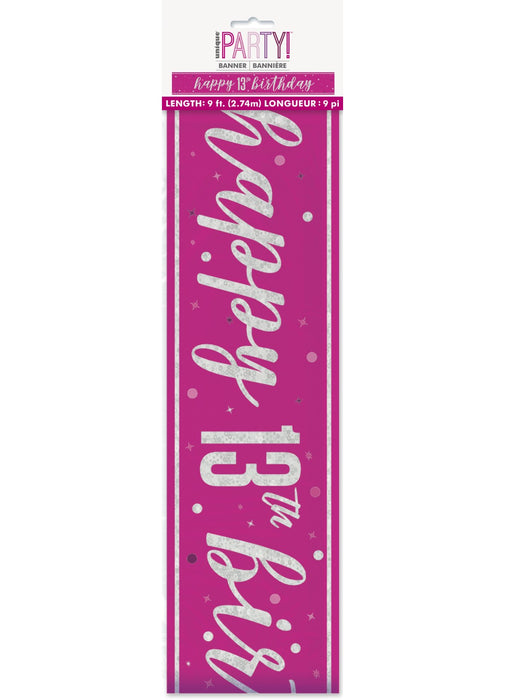 Pink Glitz Age 13 Birthday Banner
