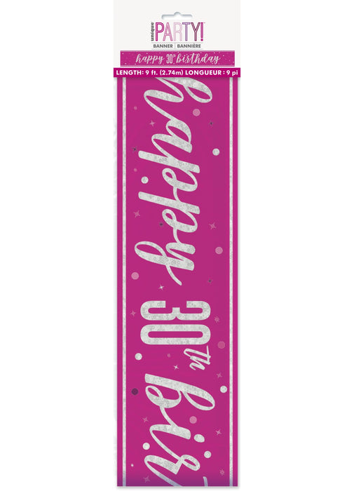 Pink Glitz Age 30 Birthday Banner