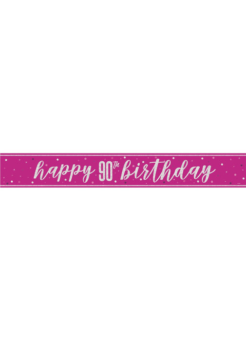 Pink Glitz Age 90 Birthday Banner