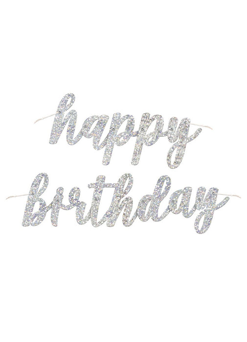 Silver Glitz Happy Birthday Script Banner