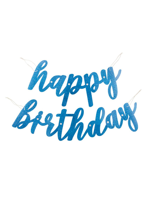 Blue Glitz Happy Birthday Script Banner — Party Britain
