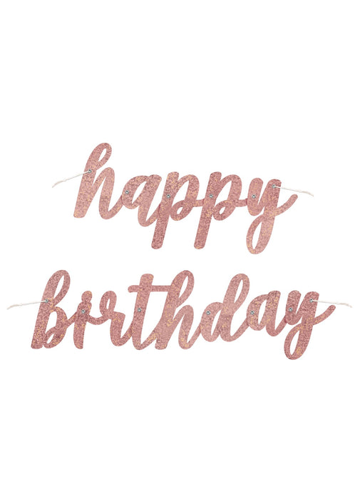 Rose Gold Glitz Happy Birthday Script Banner