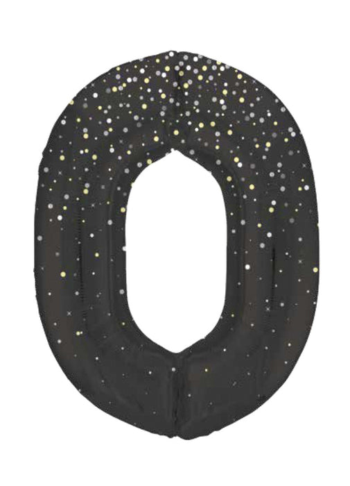 Number 0 Black Glitz Foil Balloon