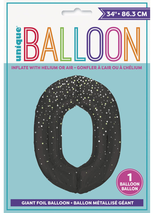 Number 0 Black Glitz Foil Balloon