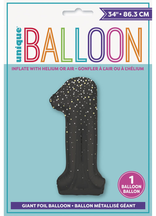Number 1 Black Glitz Foil Balloon