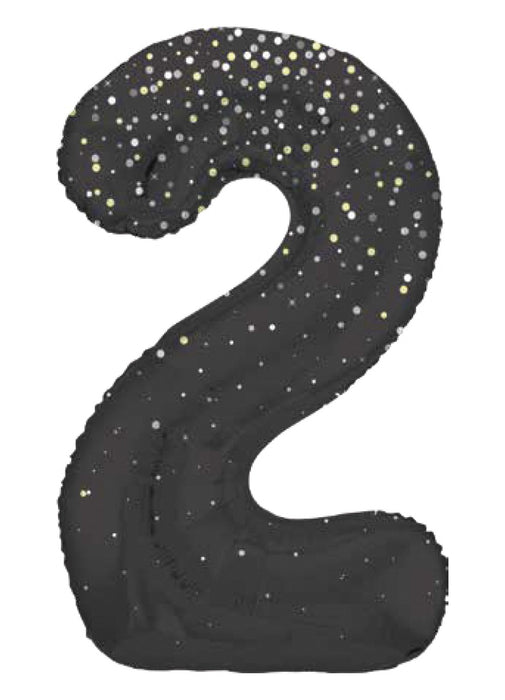 Number 2 Black Glitz Foil Balloon