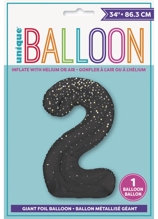 Number 2 Black Glitz Foil Balloon