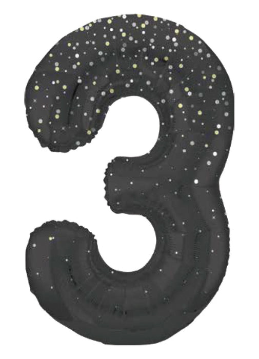 Number 3 Black Glitz Foil Balloon