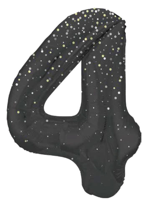 Number 4 Black Glitz Foil Balloon