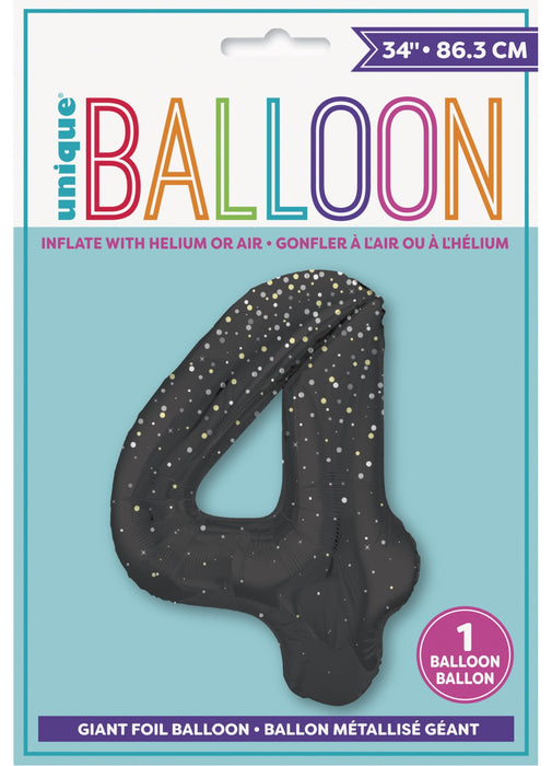 Number 4 Black Glitz Foil Balloon