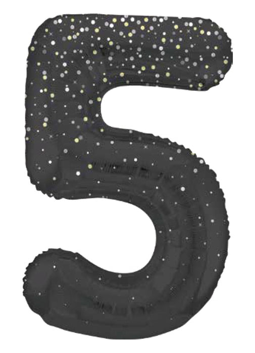 Number 5 Black Glitz Foil Balloon