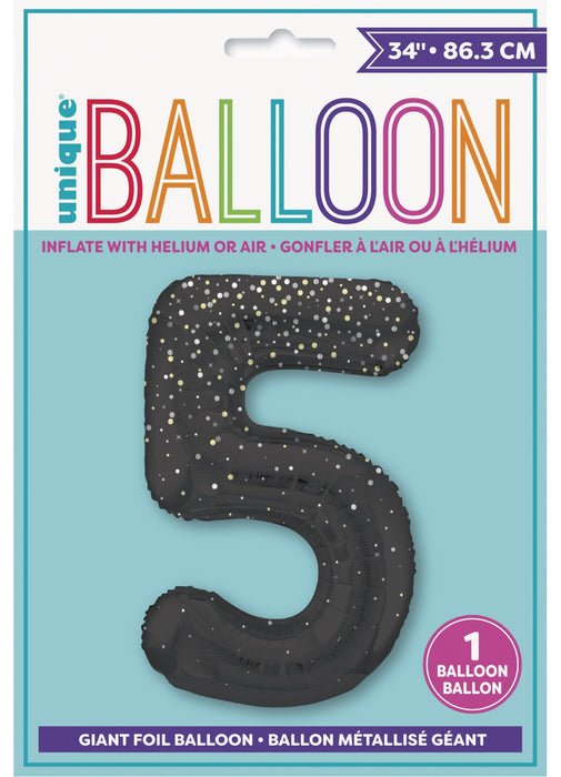 Number 5 Black Glitz Foil Balloon