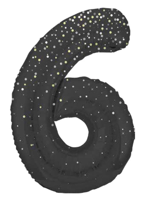 Number 6 Black Glitz Foil Balloon