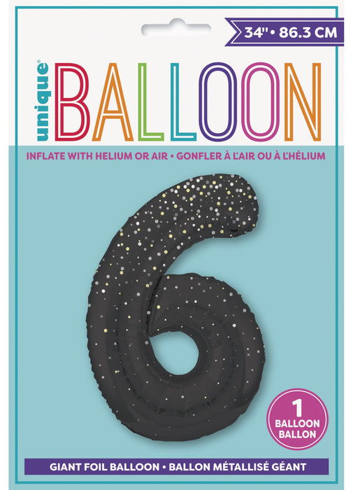 Number 6 Black Glitz Foil Balloon