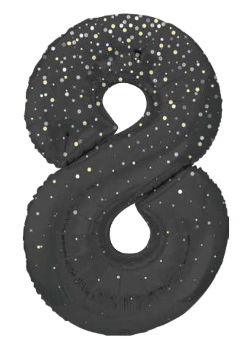 Number 8 Black Glitz Foil Balloon