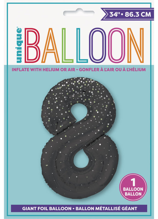 Number 8 Black Glitz Foil Balloon