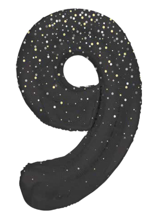 Number 9 Black Glitz Foil Balloon