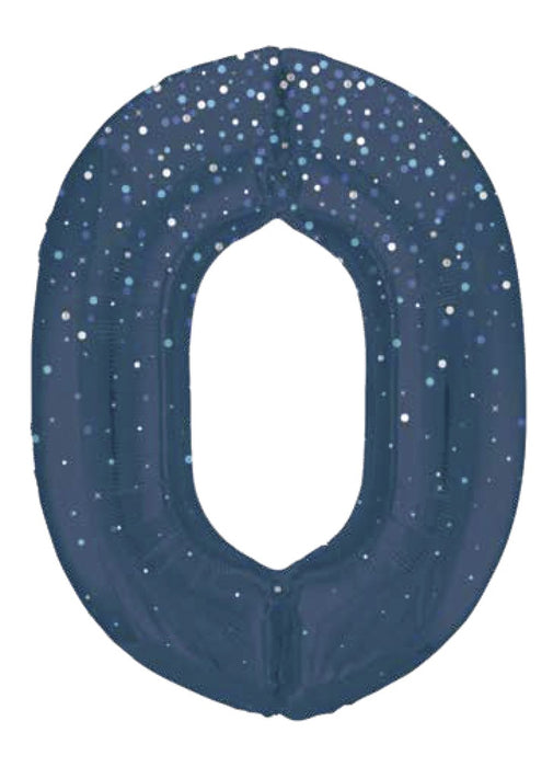 Number 0 Blue Glitz Foil Balloon