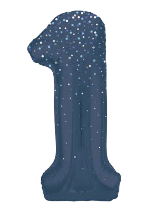 Number 1 Blue Glitz Foil Balloon