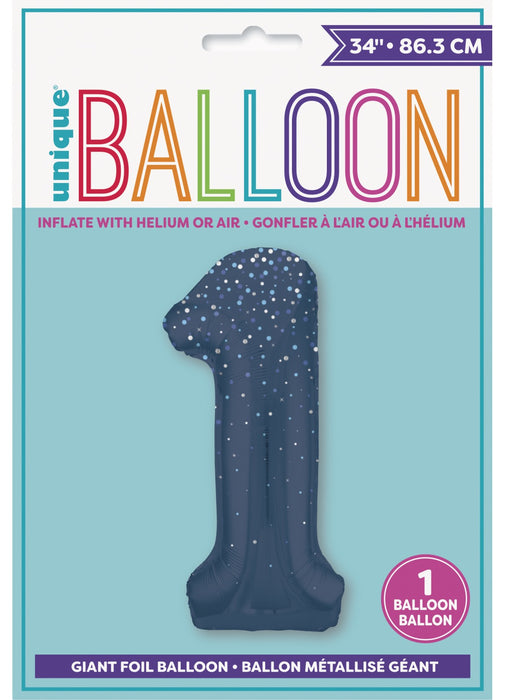 Number 1 Blue Glitz Foil Balloon