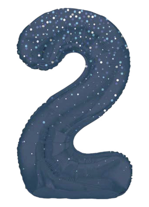 Number 2 Blue Glitz Foil Balloon