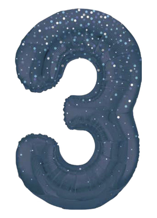 Number 3 Blue Glitz Foil Balloon