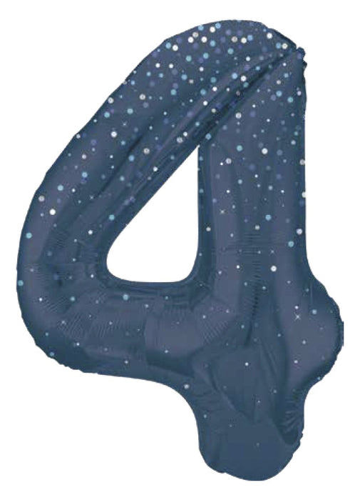 Number 4 Blue Glitz Foil Balloon